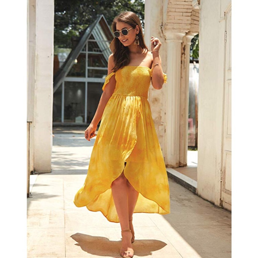 yellow tie dye high low maxi dress - Picture 2 of 5